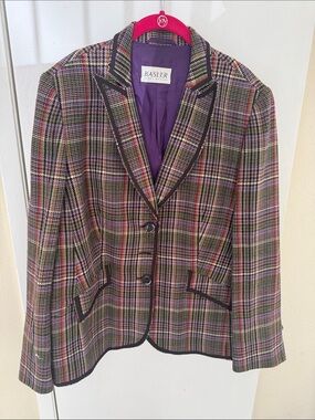 Basler Multicolor Plaid Tailored Blazer with Purple Lining